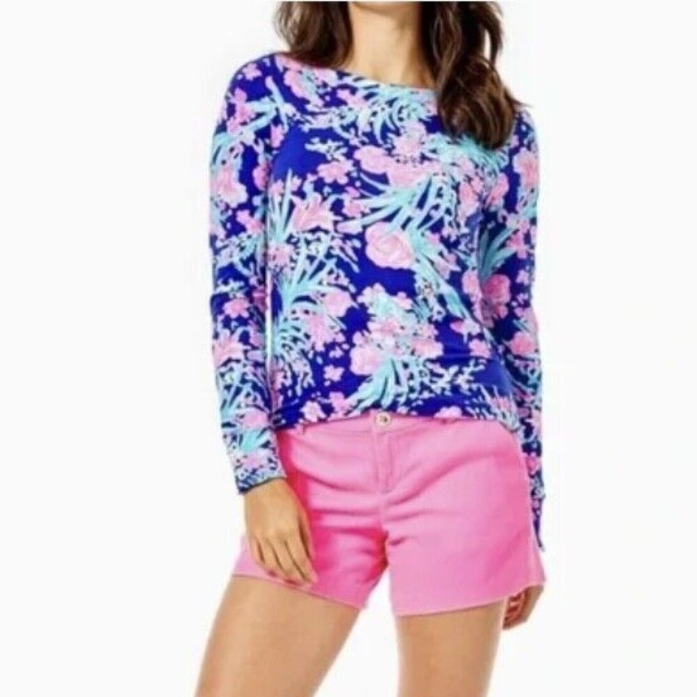 Lilly Pulitzer Pink & Blue Aleah Long Sleeve Floral Top Size XS
